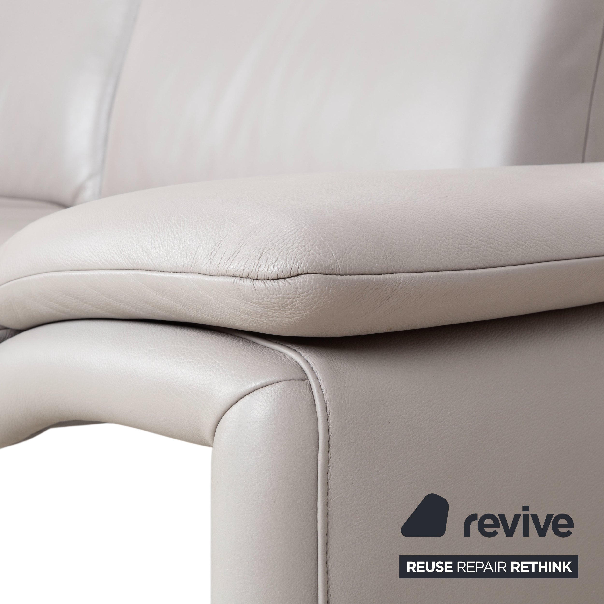 Koinor Leather Three-Seater Sofa Stool Grey Sofa Couch Manual Function