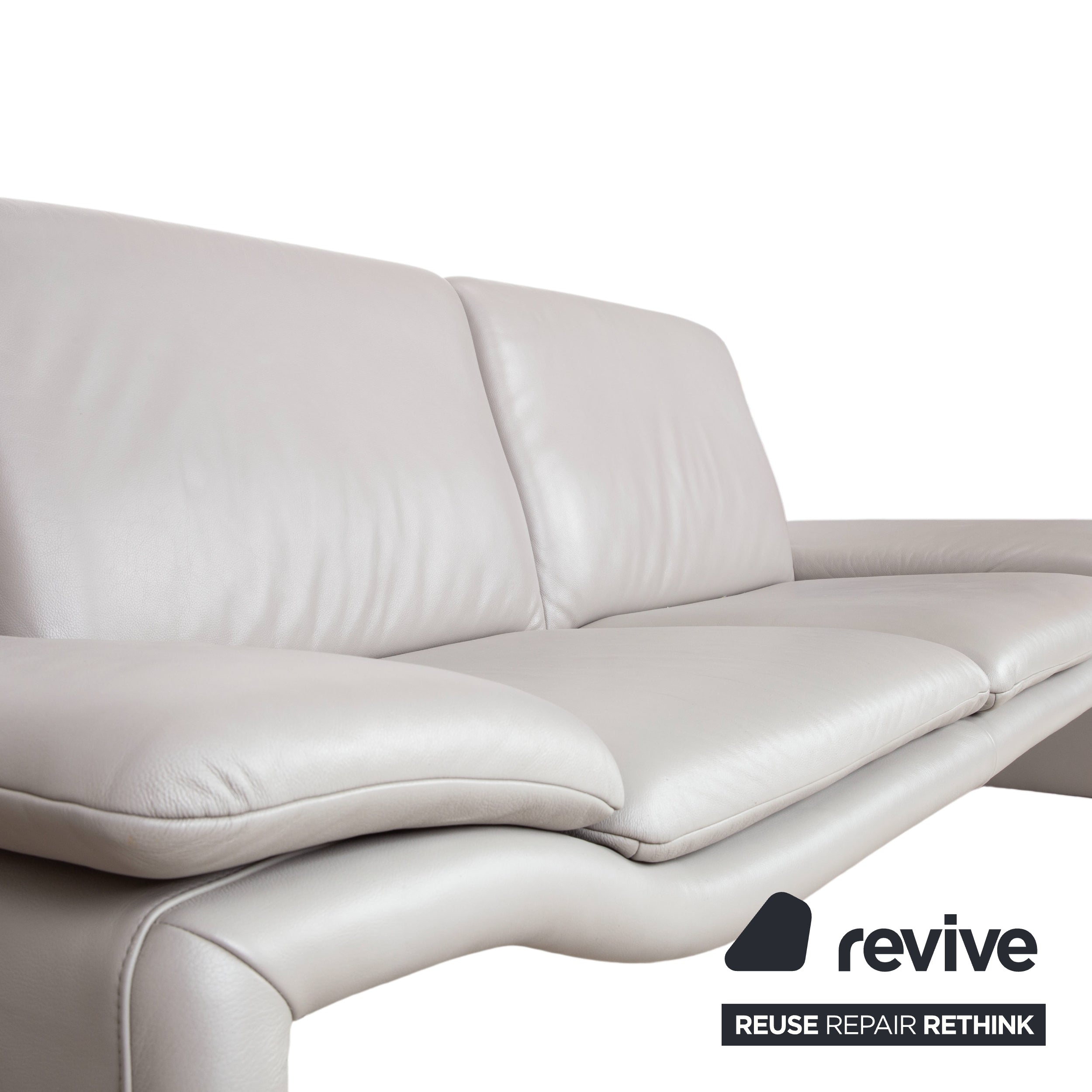 Koinor Leather Three-Seater Sofa Stool Grey Sofa Couch Manual Function