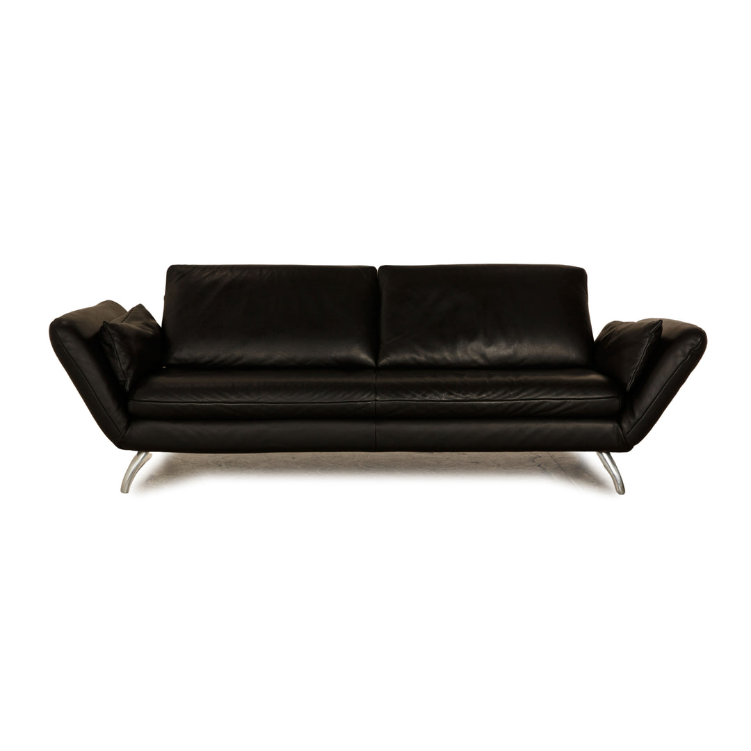 Koinor Leather Three Seater Black Manual Function Sofa Couch
