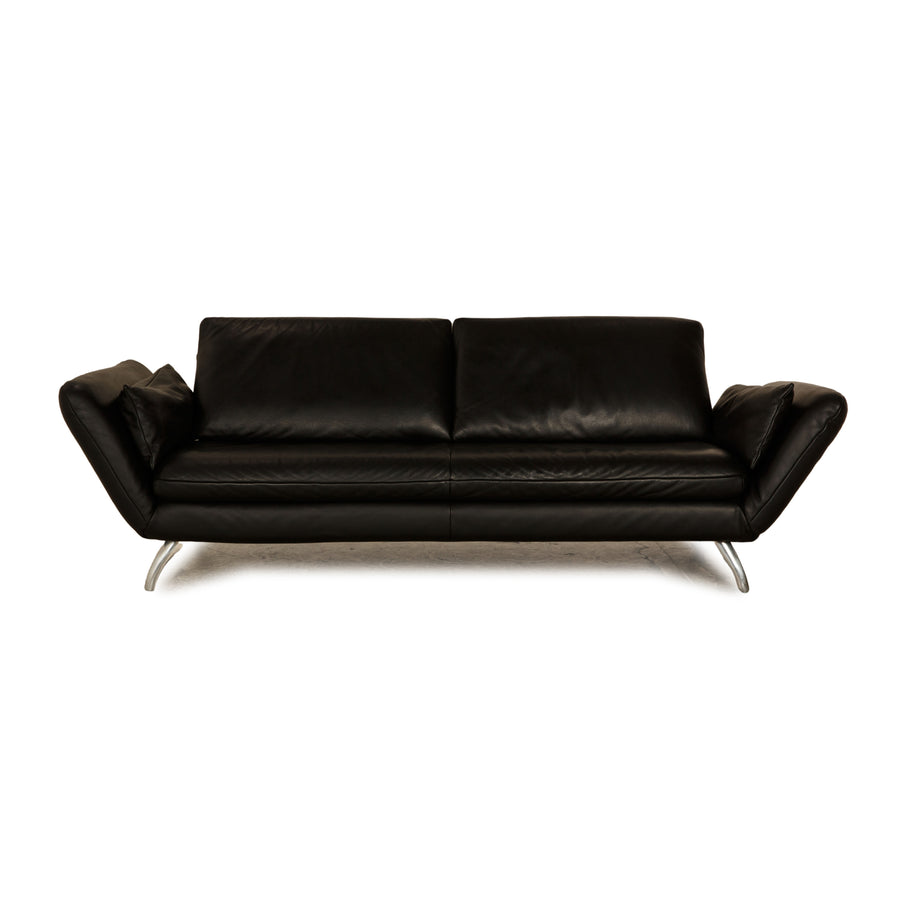 Koinor Leather Three Seater Black Manual Function Sofa Couch