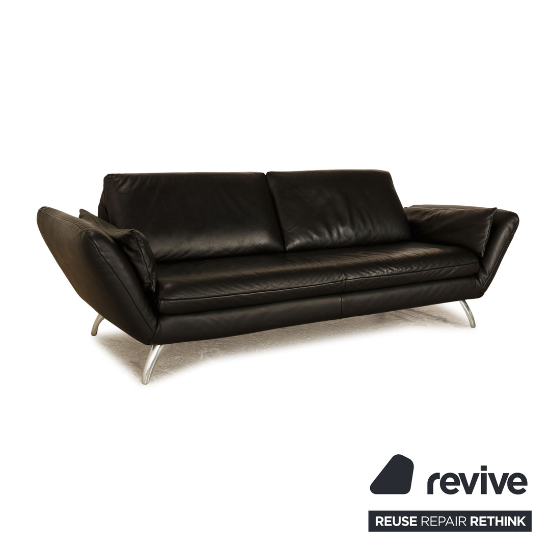 Koinor Leather Three Seater Black Manual Function Sofa Couch