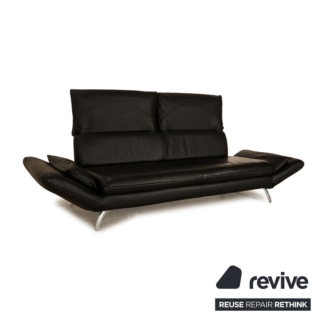 Koinor Leather Three Seater Black Manual Function Sofa Couch