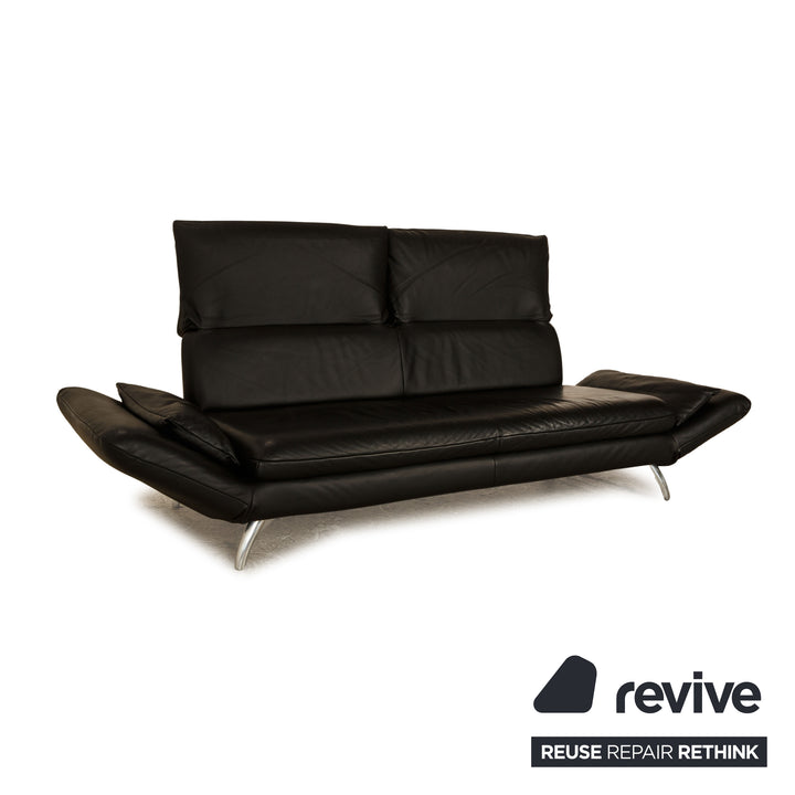 Koinor Leather Three Seater Black Manual Function Sofa Couch