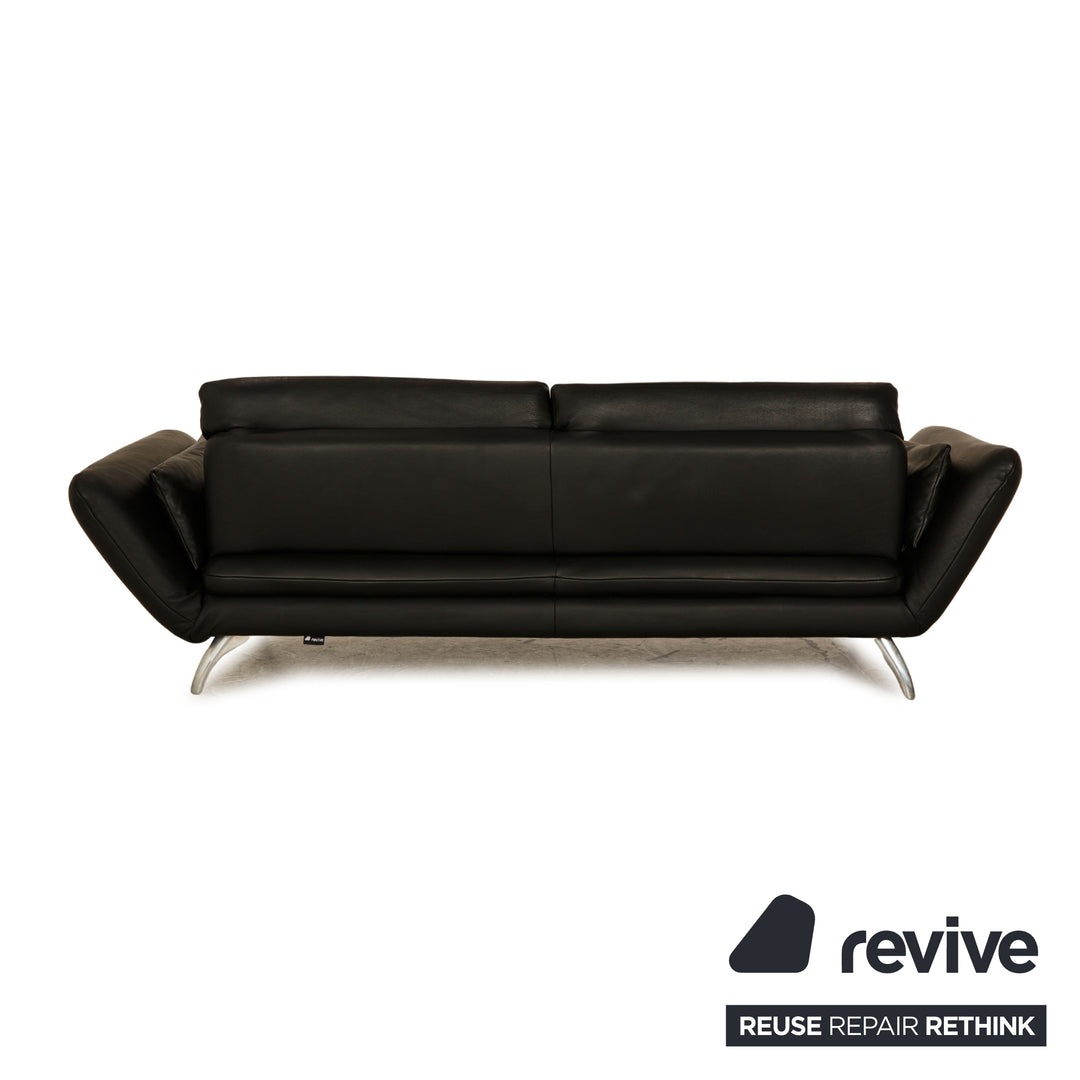 Koinor Leather Three Seater Black Manual Function Sofa Couch