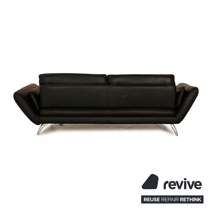 Koinor Leather Three Seater Black Manual Function Sofa Couch