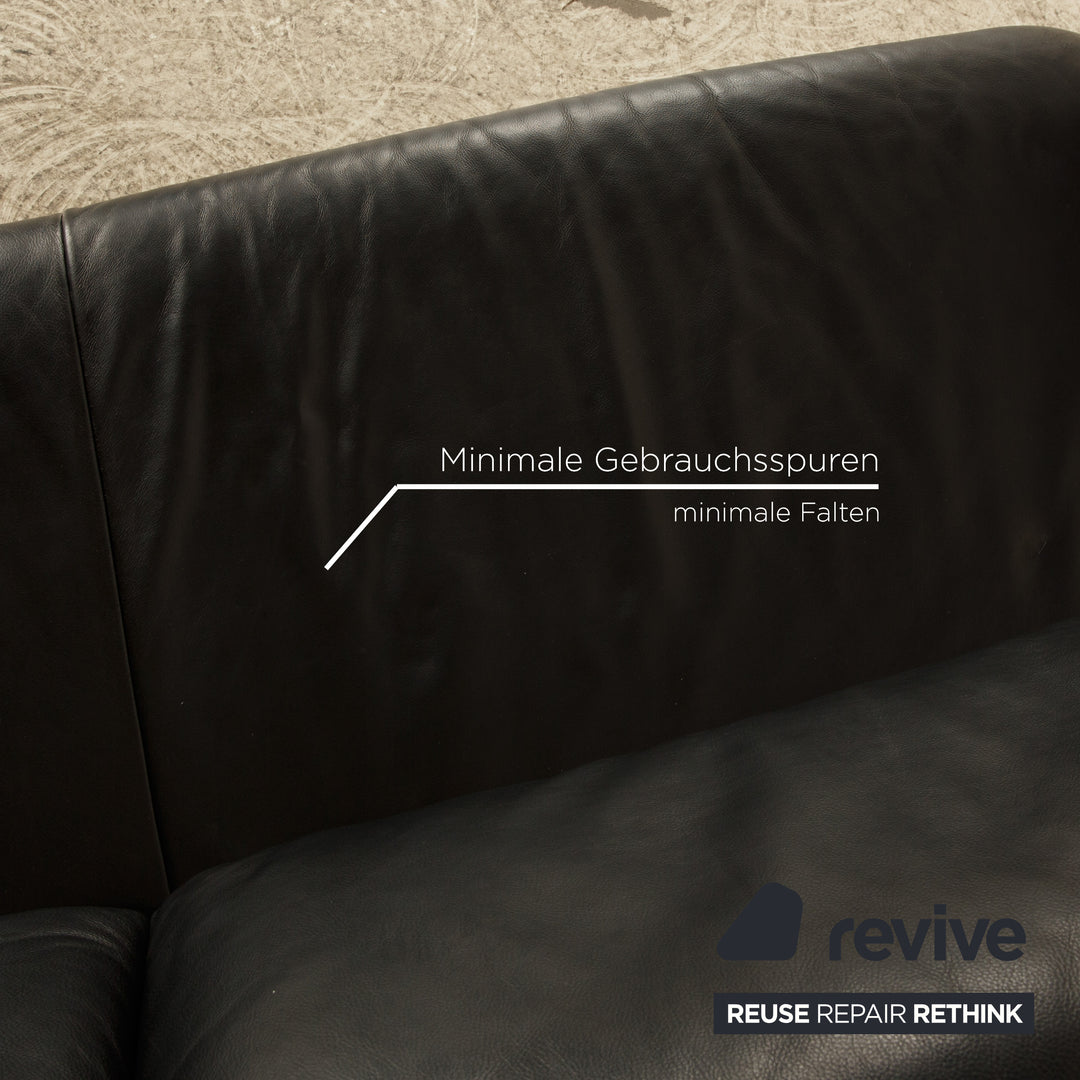 Koinor Leather Three Seater Black Manual Function Sofa Couch
