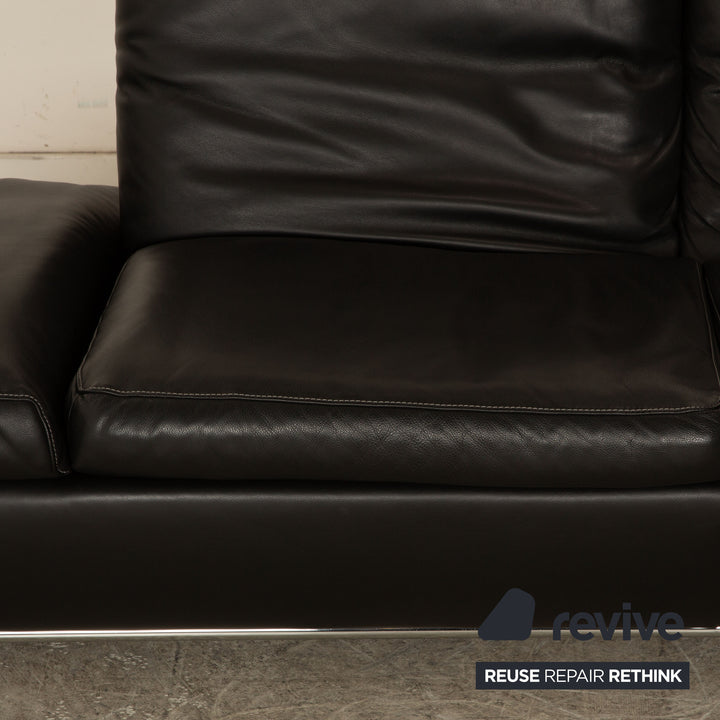 Koinor Leather Three Seater Black Manual Function Sofa Couch
