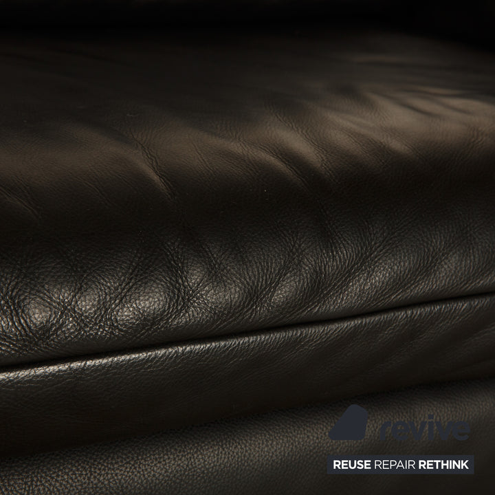 Koinor Leather Three Seater Black Manual Function Sofa Couch