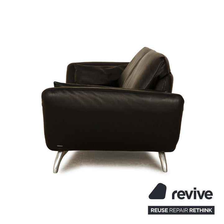 Koinor Leather Three Seater Black Manual Function Sofa Couch