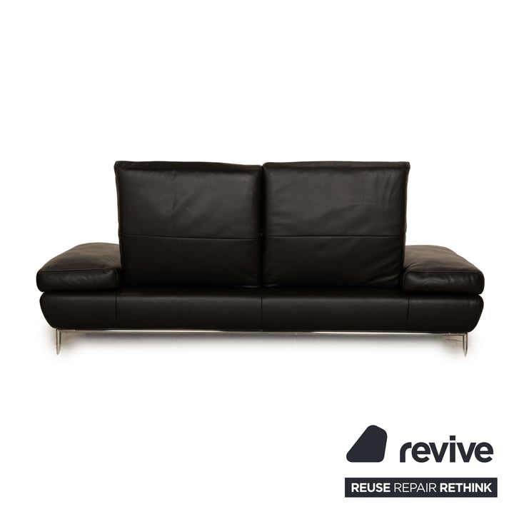 Koinor Leather Three Seater Black Manual Function Sofa Couch