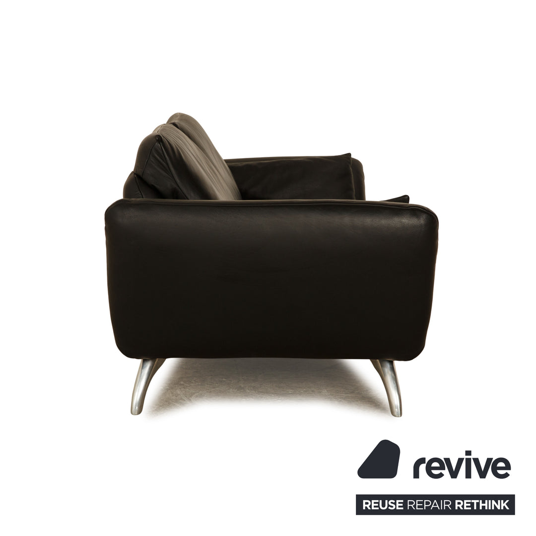 Koinor Leather Three Seater Black Manual Function Sofa Couch
