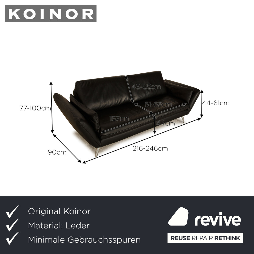 Koinor Leather Three Seater Black Manual Function Sofa Couch