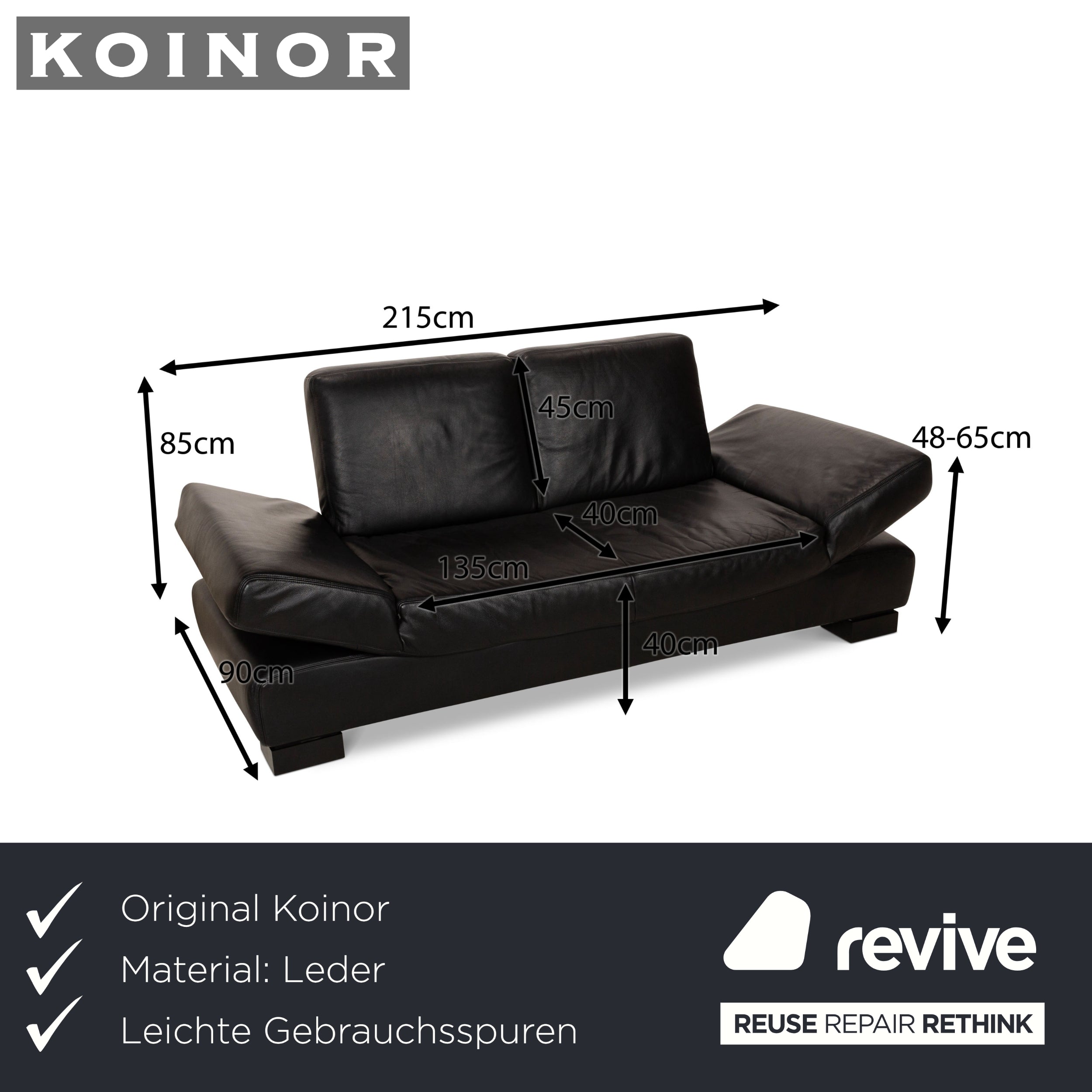 Koinor Leder Dreisitzer Schwarz manuelle Funktion Sofa Couch