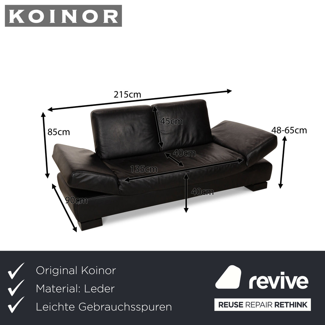 Koinor Leather Three Seater Black Manual Function Sofa Couch