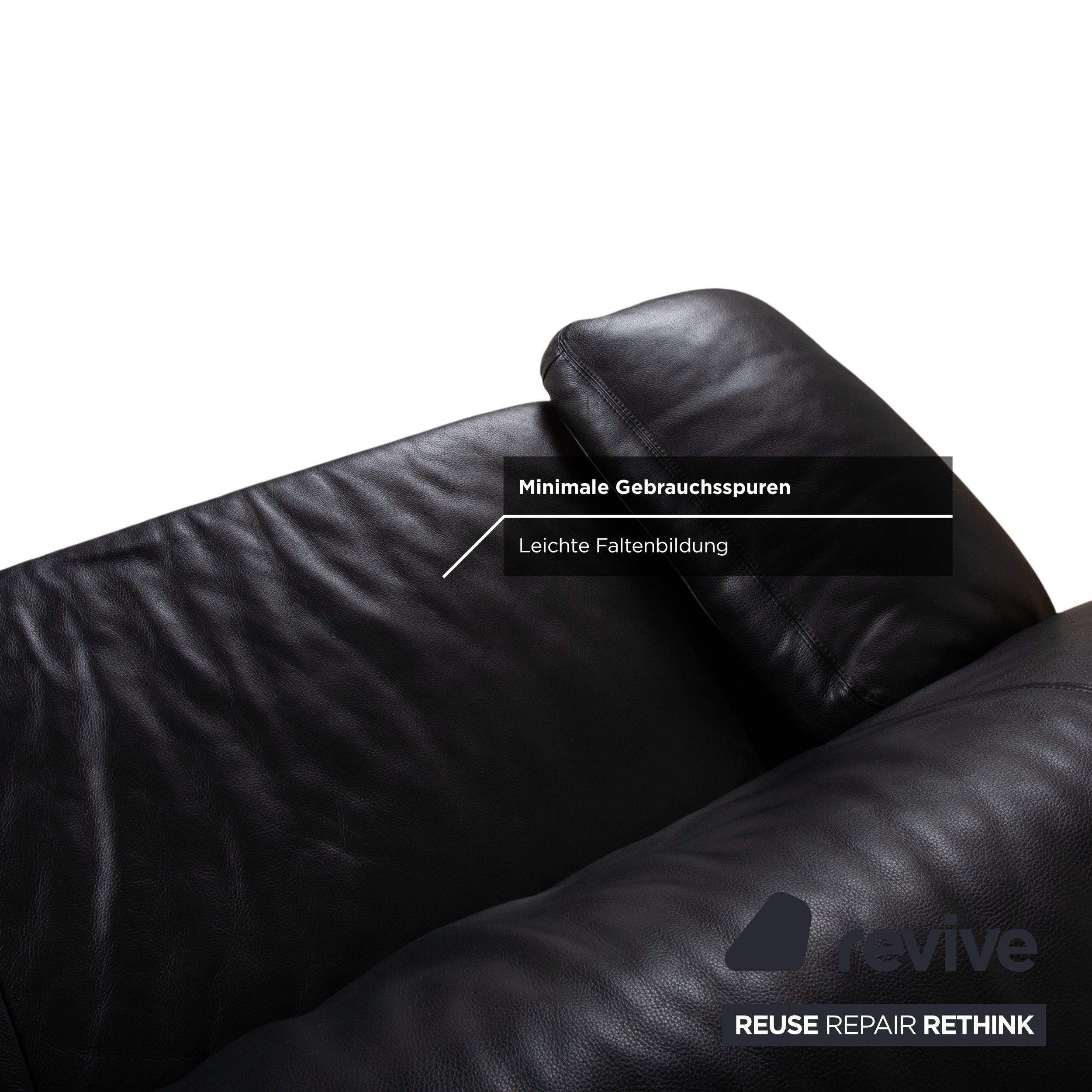 Koinor Leather Three-Seater Black Sofa Couch