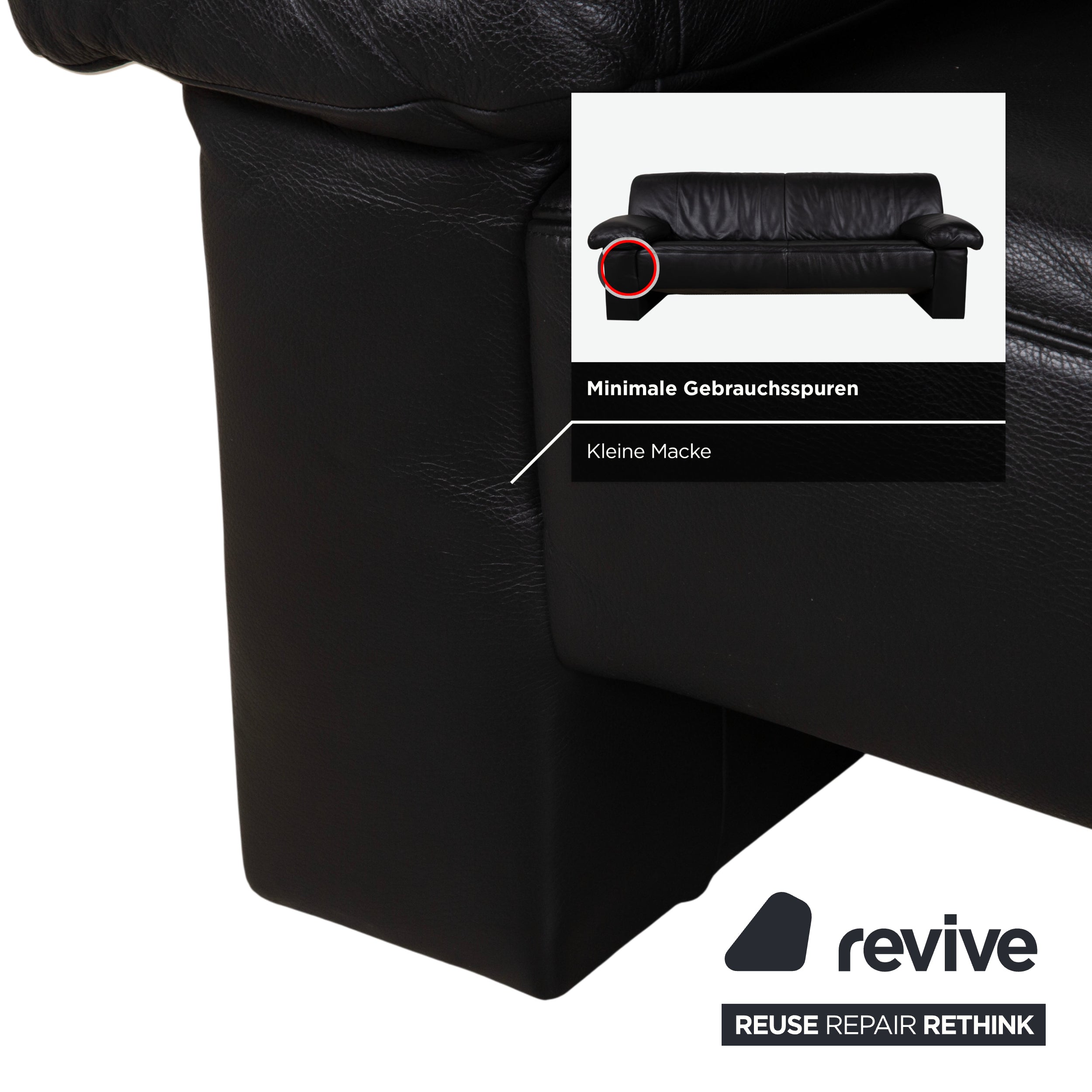 Koinor Leather Three-Seater Black Sofa Couch