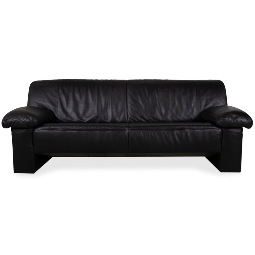 Koinor Leather Three-Seater Black Sofa Couch