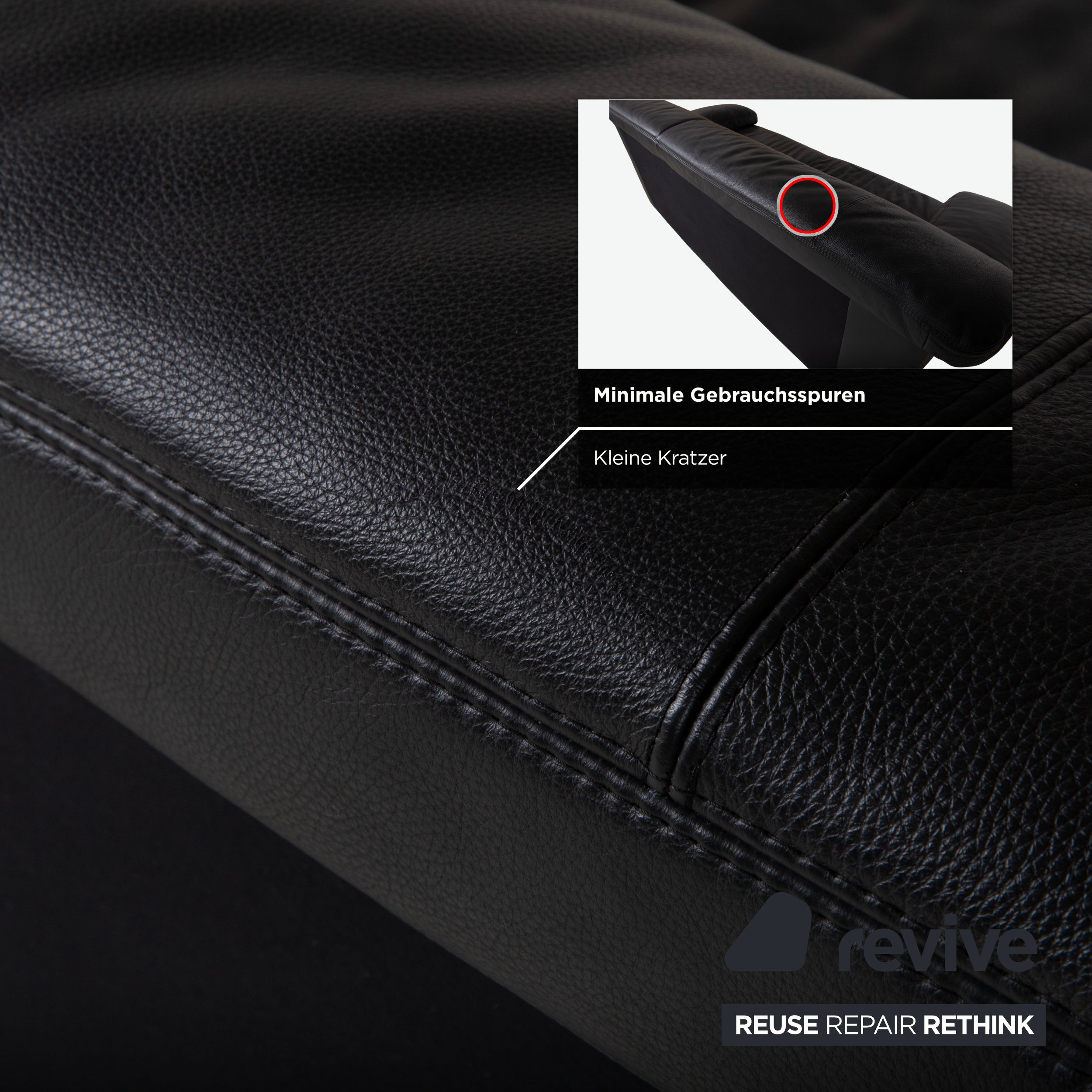 Koinor Leather Three-Seater Black Sofa Couch