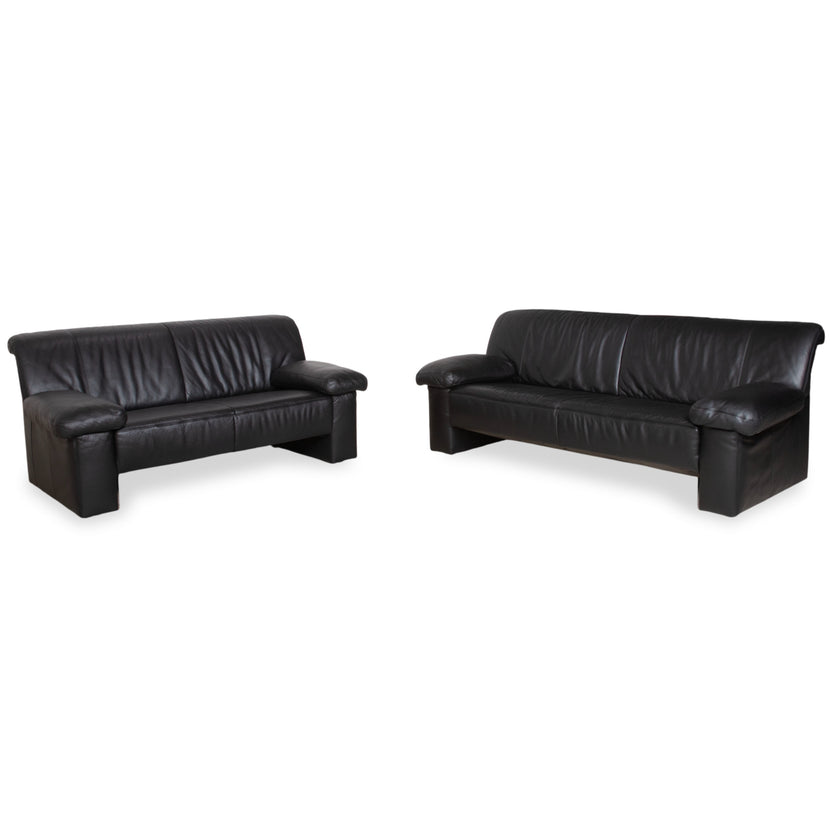 Koinor Leather Suite Three-seater Two-seater Black Sofa Couch