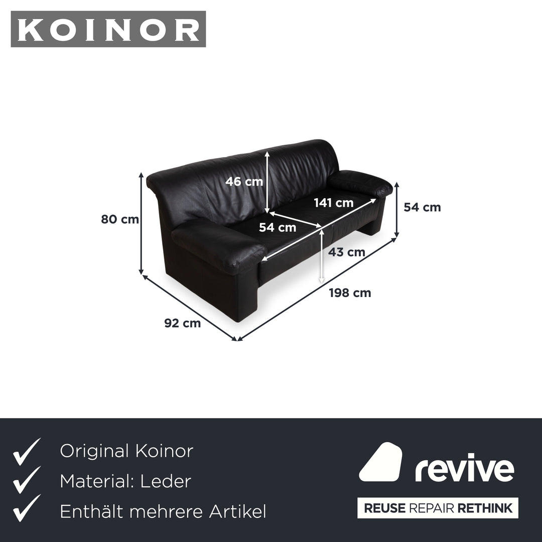 Koinor Leather Suite Three-seater Two-seater Black Sofa Couch
