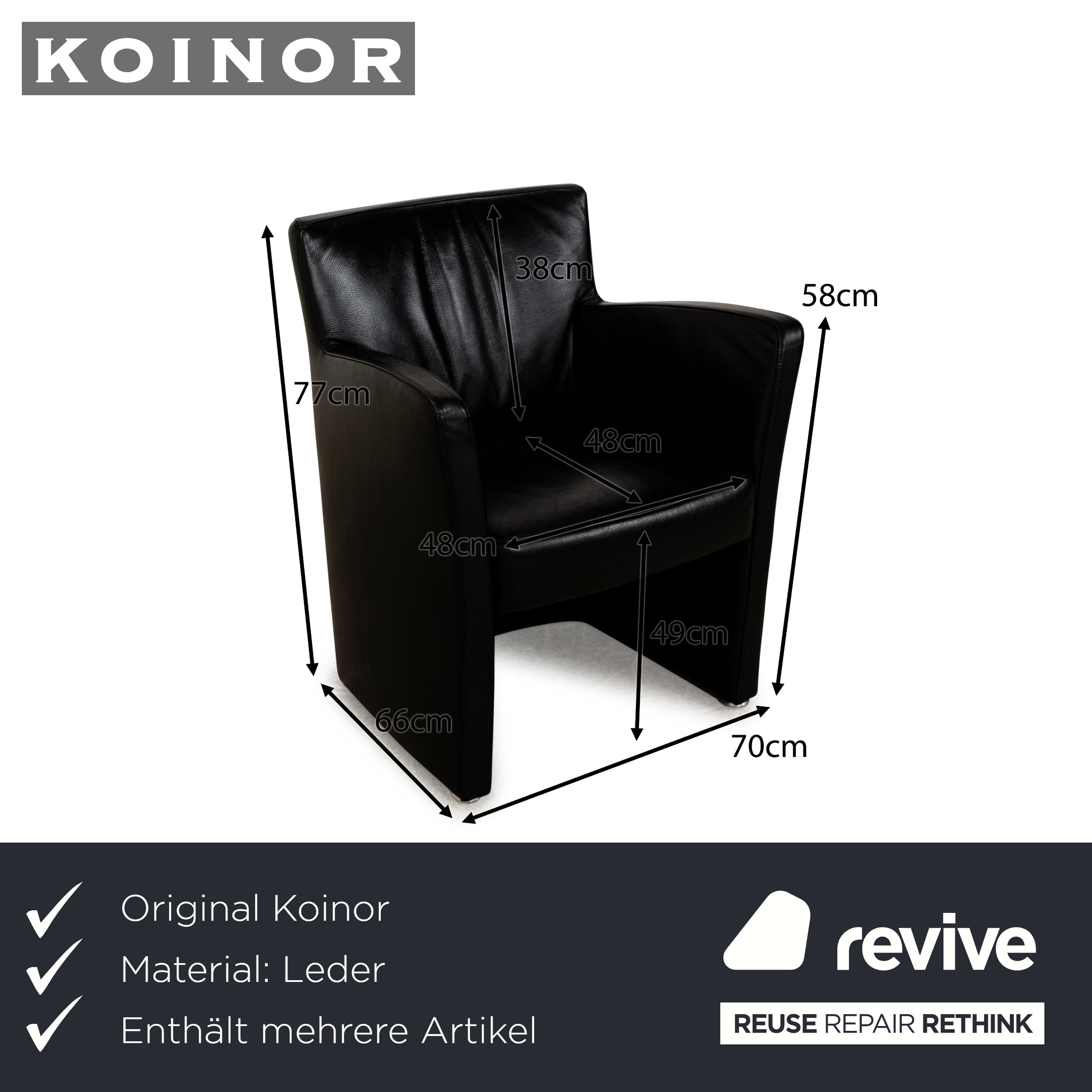 Koinor Leather Armchair Set Black Set