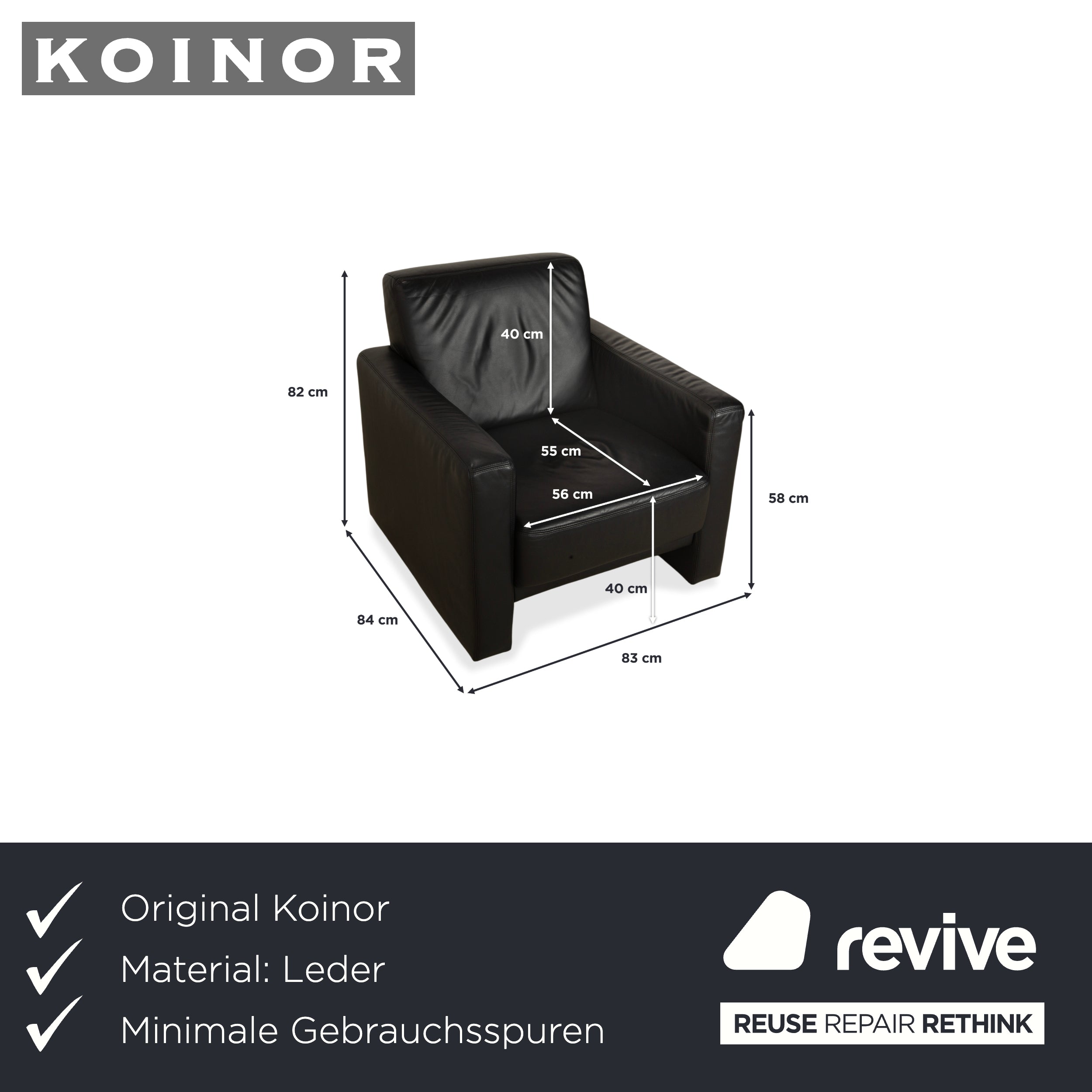 Koinor Leder Sessel Schwarz