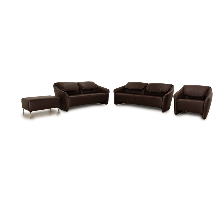 Koinor Leder Sofa Garnitur Braun Zweisitzer Sessel Hocker Dreisitzer manuelle Funktion Sofa Couch