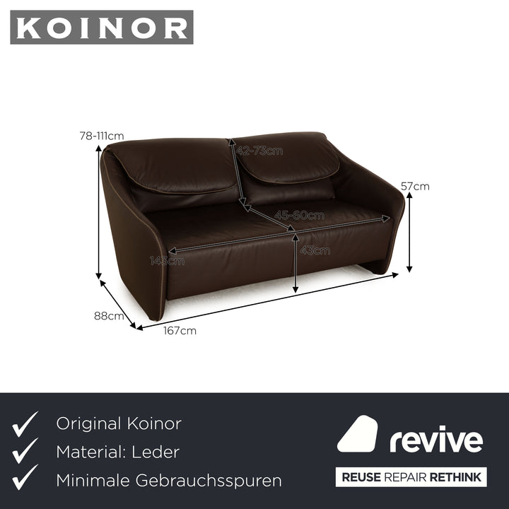 Koinor Leather Two Seater Brown Manual Function Sofa Couch