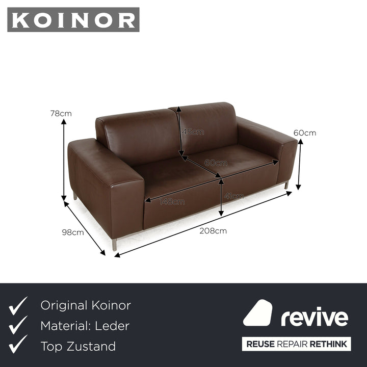 Koinor Leather Two Seater Brown Sofa Couch