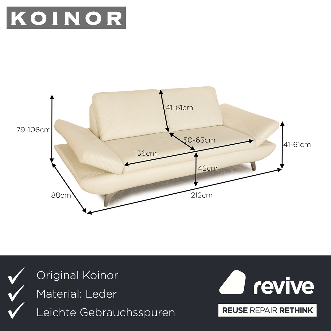 Koinor Leather Two Seater Cream Manual Function Sofa Couch
