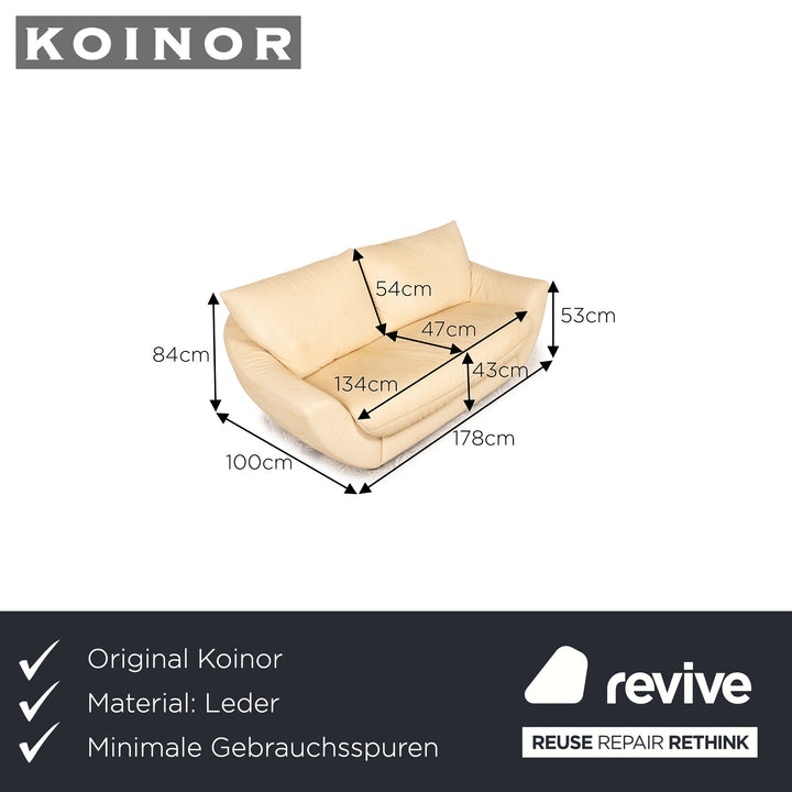 Koinor Leather Two Seater Cream Sofa Couch
