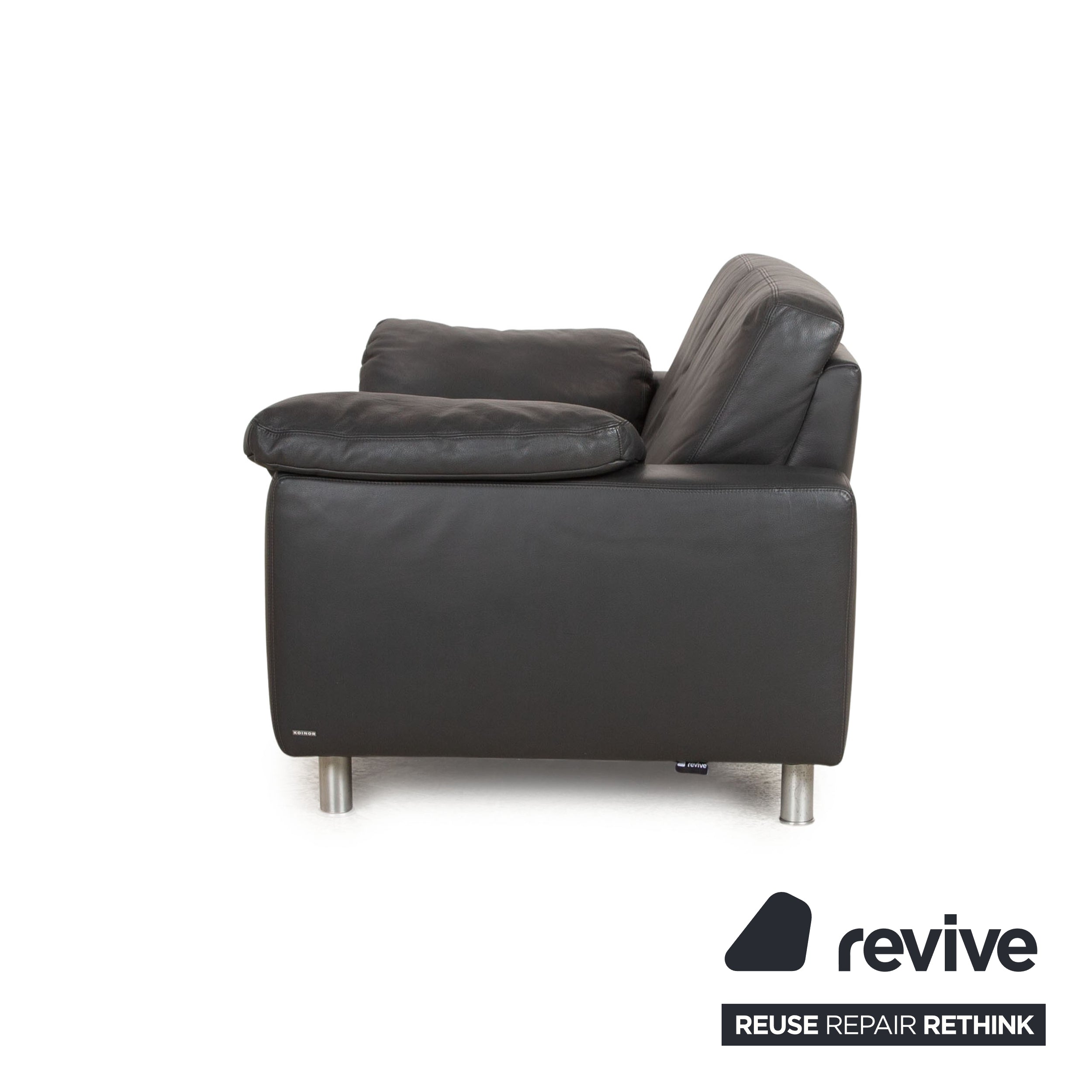 Koinor Leather Two Seater Black Sofa Couch