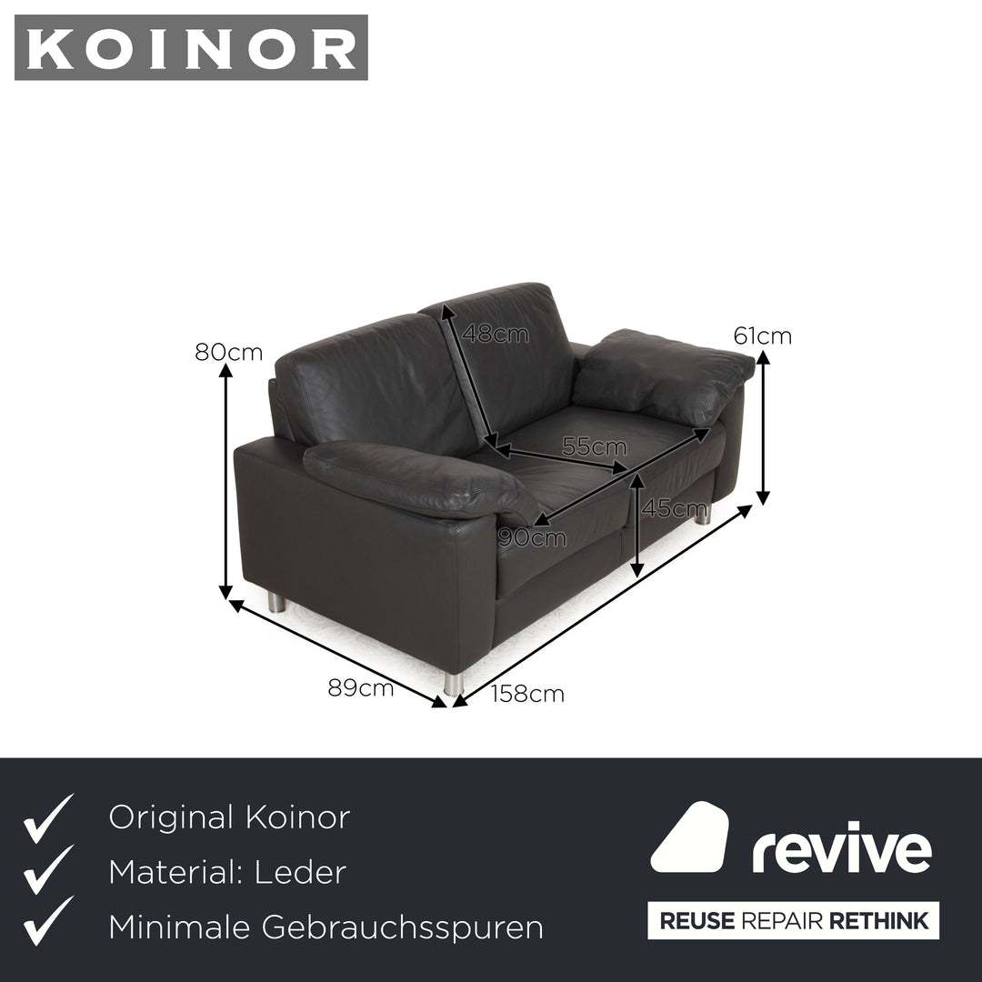 Koinor Leather Two Seater Black Sofa Couch