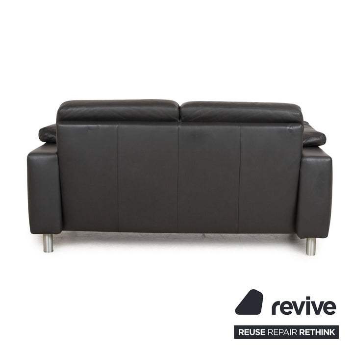 Koinor Leather Two Seater Black Sofa Couch