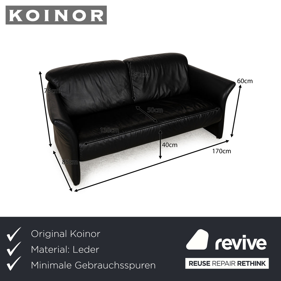 Koinor Leather Two Seater Black Sofa Couch