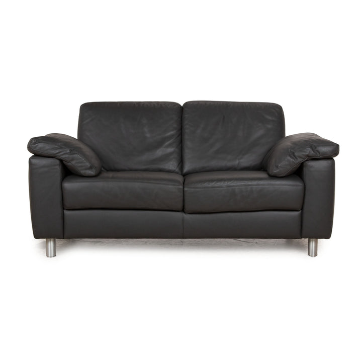 Koinor Leather Two Seater Black Sofa Couch