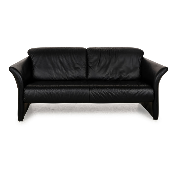 Koinor Leather Two Seater Black Sofa Couch