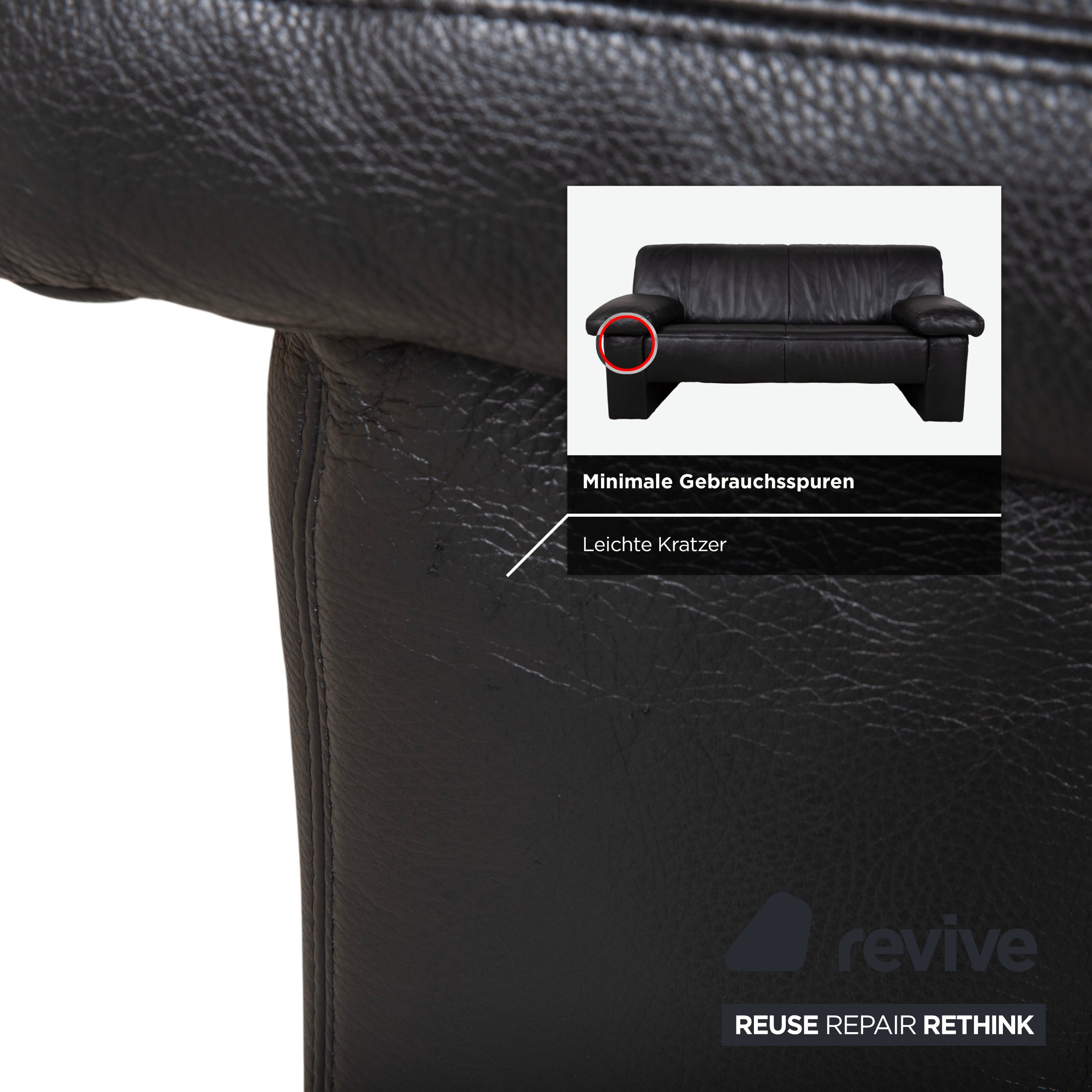 Koinor Leather Two Seater Black Sofa Couch