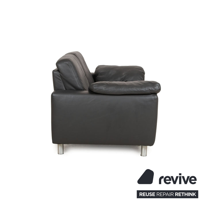 Koinor Leather Two Seater Black Sofa Couch