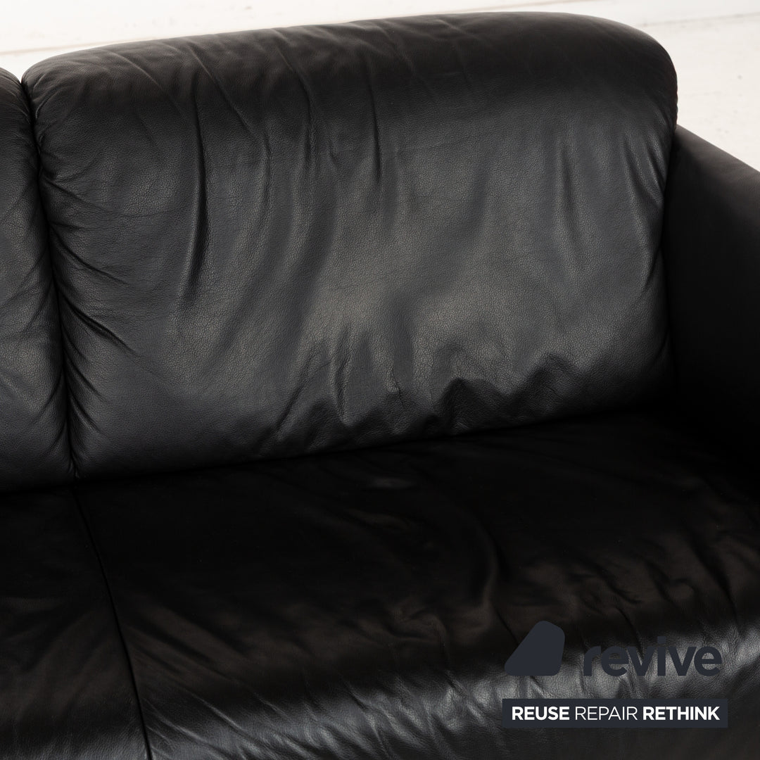 Koinor Leather Two Seater Black Sofa Couch