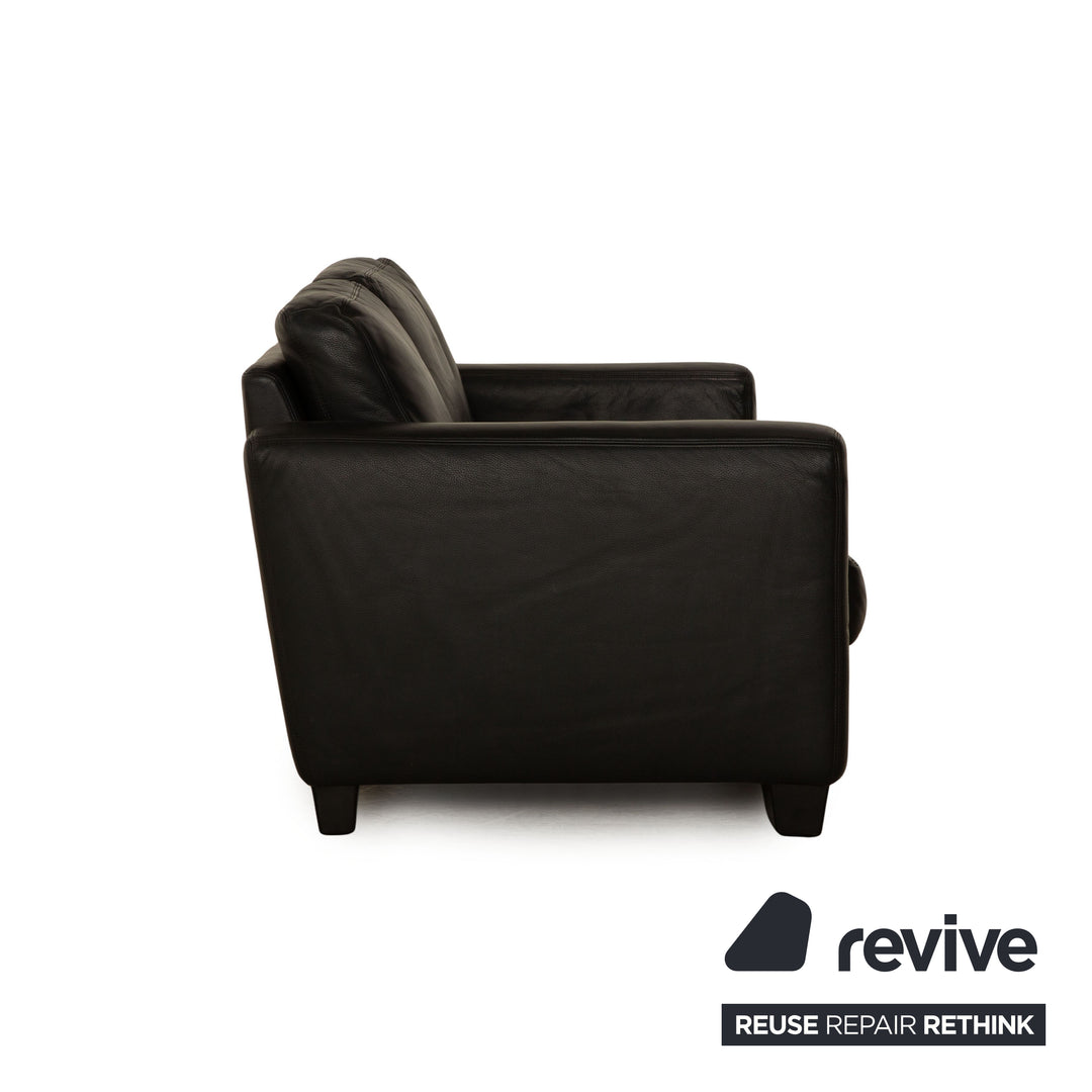 Koinor Leather Two Seater Black Sofa Couch