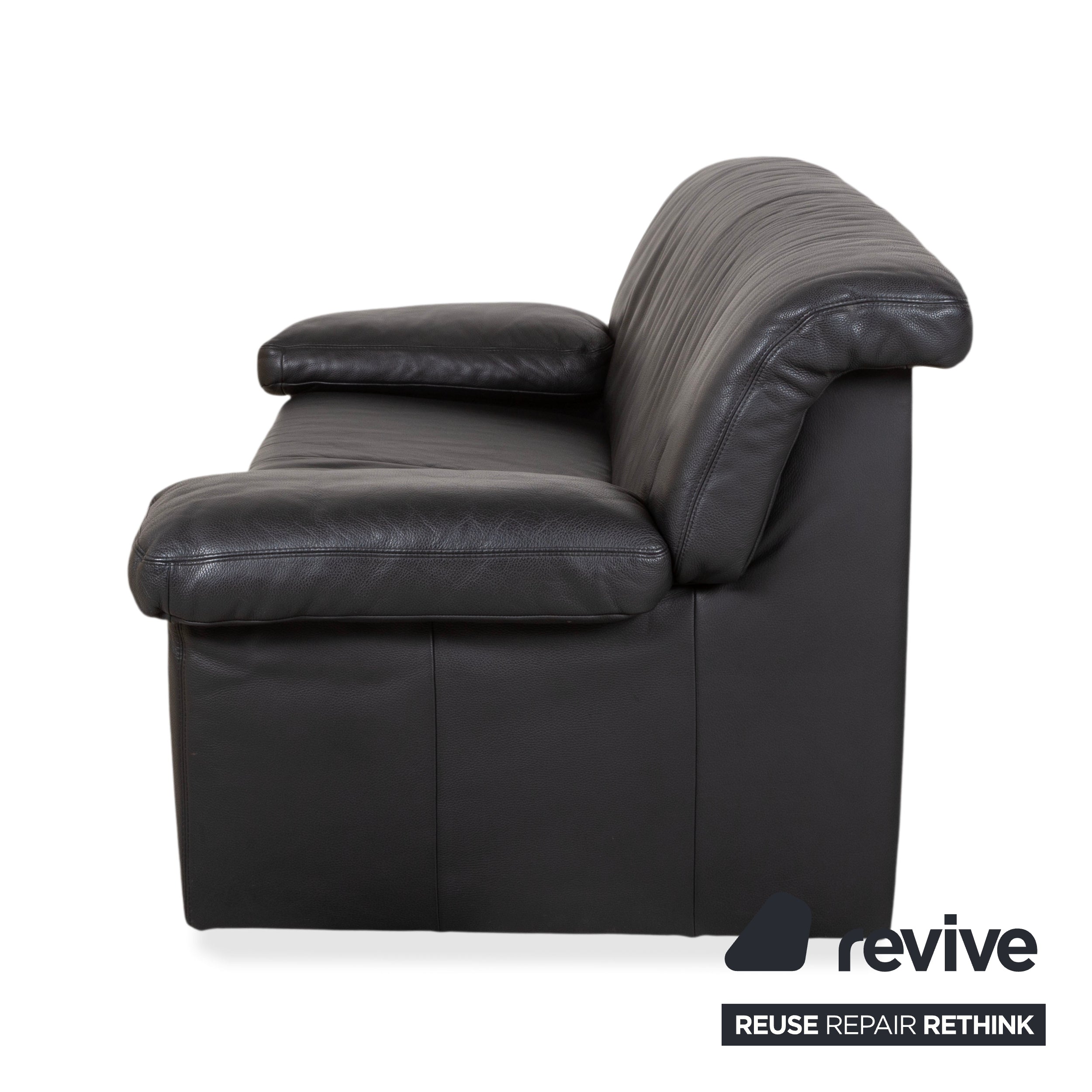 Koinor Leather Two Seater Black Sofa Couch