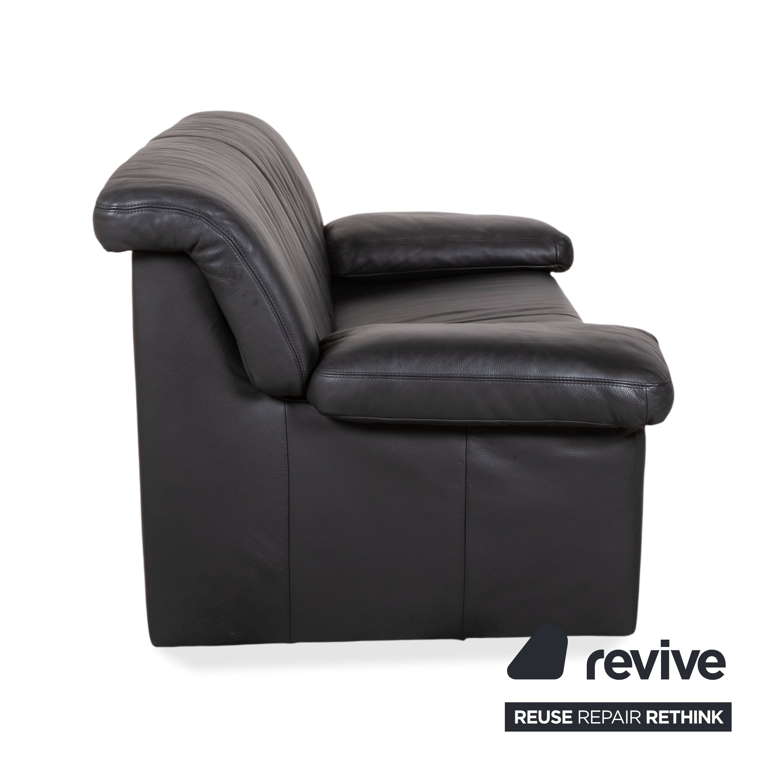 Koinor Leather Two Seater Black Sofa Couch