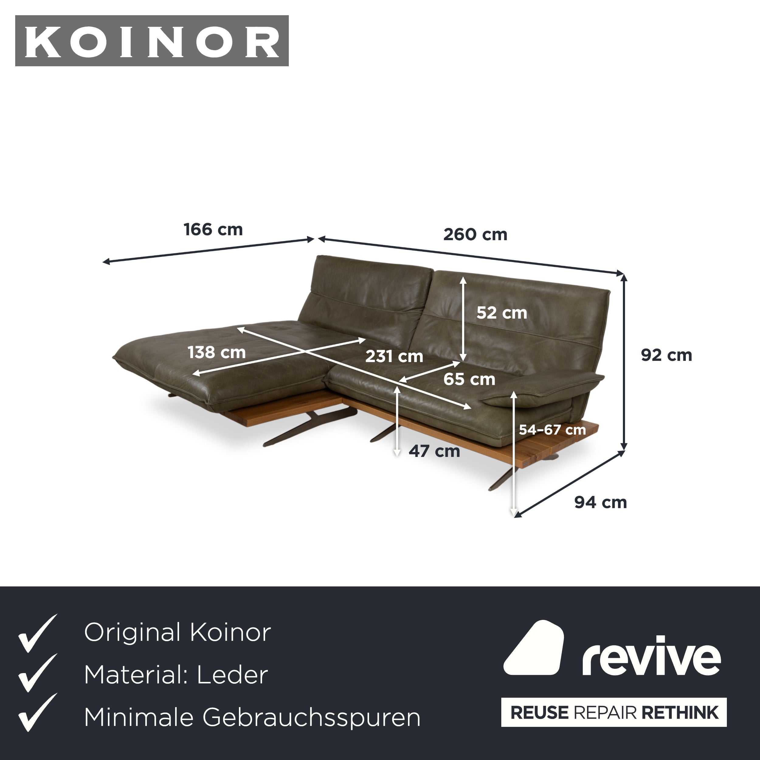 Koinor Malta Leder Ecksofa Grün Oliv manuelle Funktion Sofa Couch