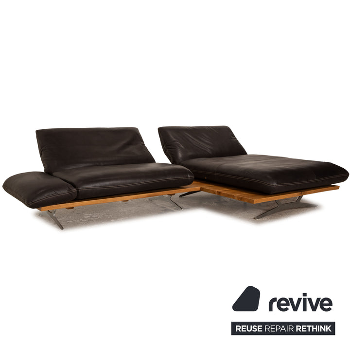 Koinor Marilyn Canapé d'angle en Cuir Marron Marron foncé Fonction Manuelle Fonction Relax Canapé Récamiere Droite