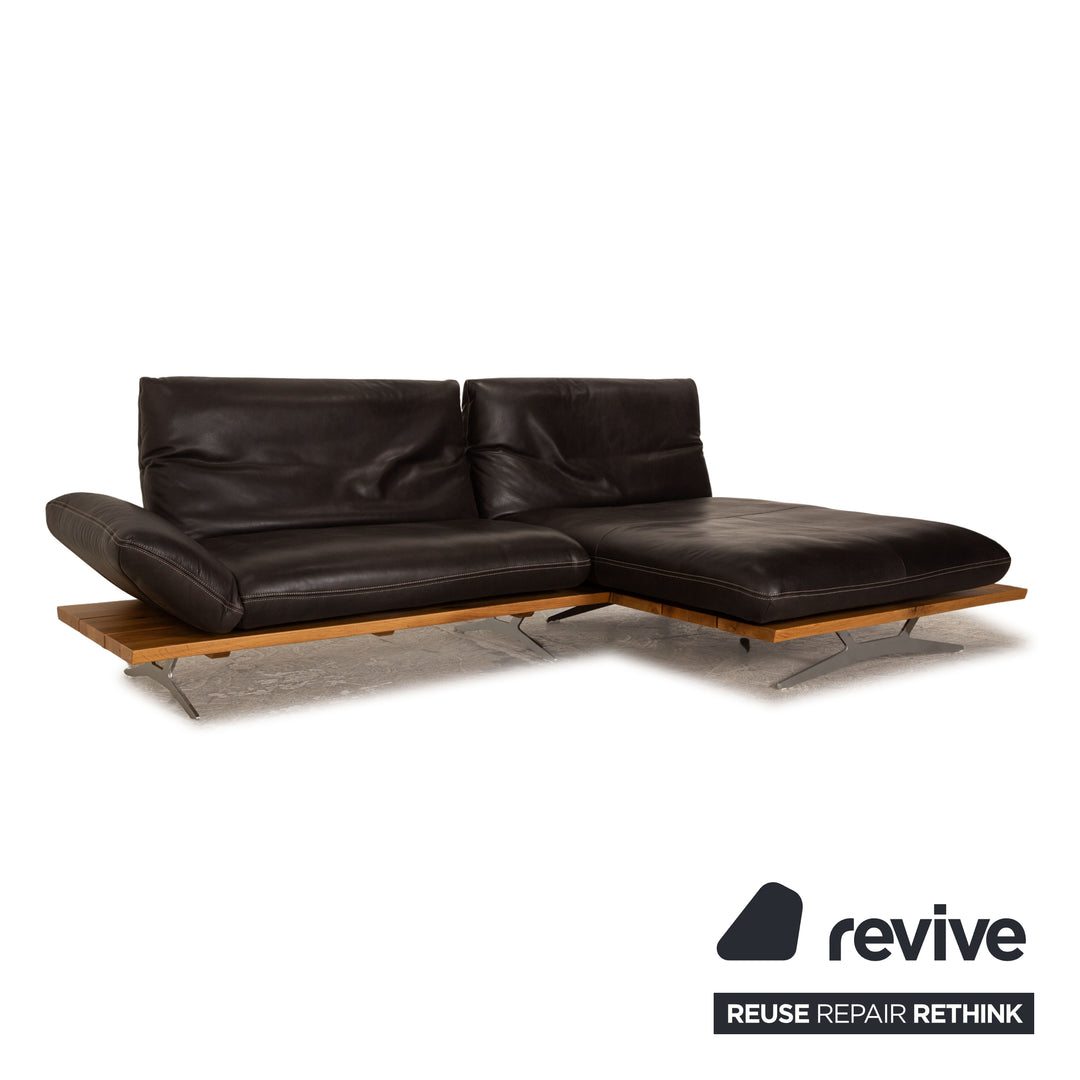 Koinor Marilyn Canapé d'angle en Cuir Marron Marron foncé Fonction Manuelle Fonction Relax Canapé Récamiere Droite