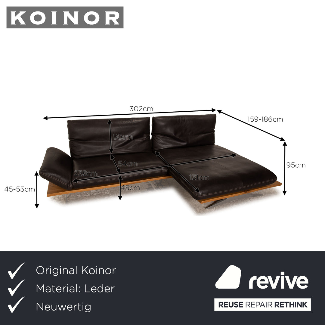 Koinor Marilyn Canapé d'angle en Cuir Marron Marron foncé Fonction Manuelle Fonction Relax Canapé Récamiere Droite