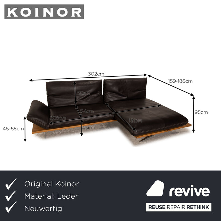 Koinor Marilyn Canapé d'angle en Cuir Marron Marron foncé Fonction Manuelle Fonction Relax Canapé Récamiere Droite