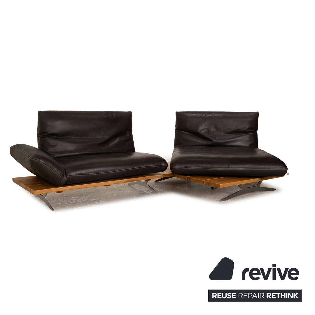 Koinor Marilyn Canapé d'angle en Cuir Marron Marron foncé Fonction Manuelle Fonction Relax Canapé Récamiere Droite