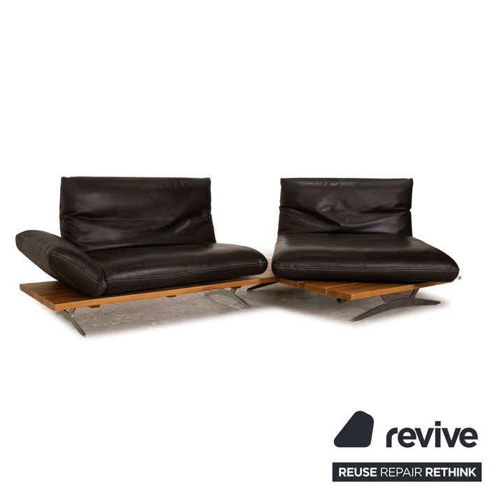 Koinor Marilyn Canapé d'angle en Cuir Marron Marron foncé Fonction Manuelle Fonction Relax Canapé Récamiere Droite